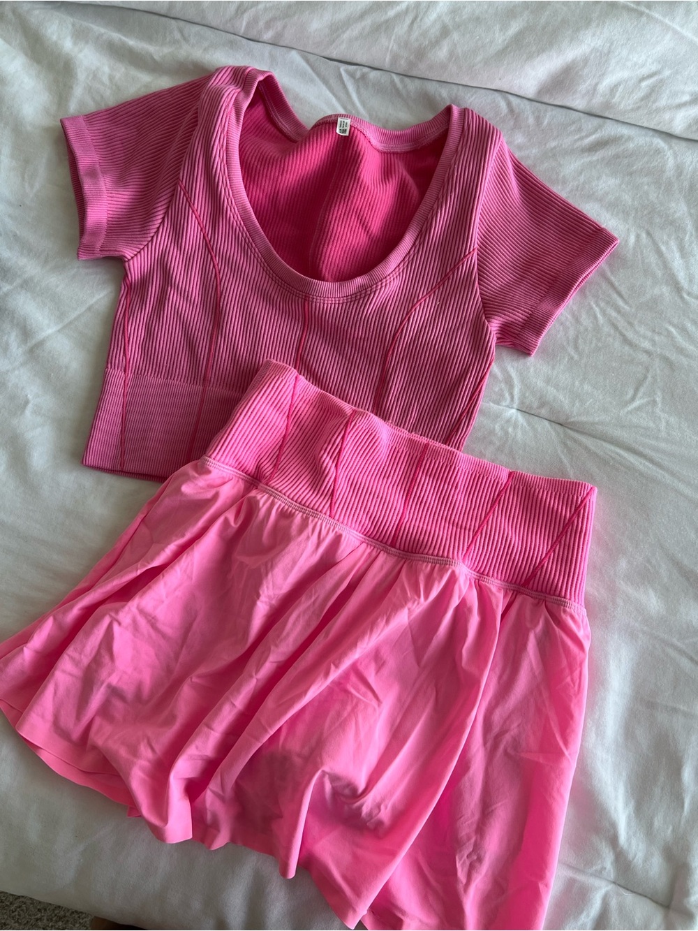 aerie Hot Pink Ribbed Seamless Crop Top & Skirt Set